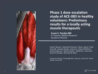 volunteers: Preliminary  results for a locally acting  muscle therapeutic  Susan S. Pandya MD  Sr.