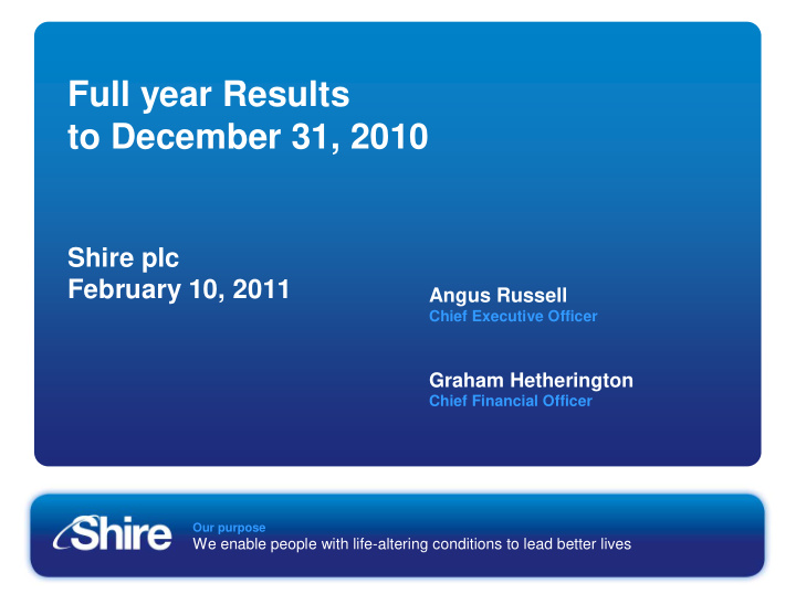 full year results to december 31 2010