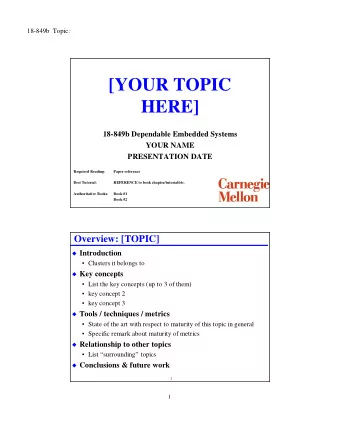 [YOUR TOPIC  HERE]  18-849b Dependable Embedded Systems  YOUR NAME  PRESENTATION DATE  Required