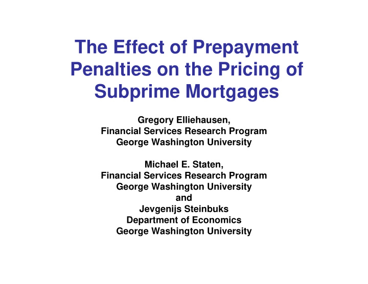 the effect of prepayment penalties on the pricing of