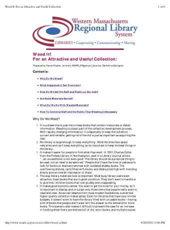 W eed I t!  For an Attractive and Useful Collection:  Prepared by Karen Klopfer, formerly WMRLS
