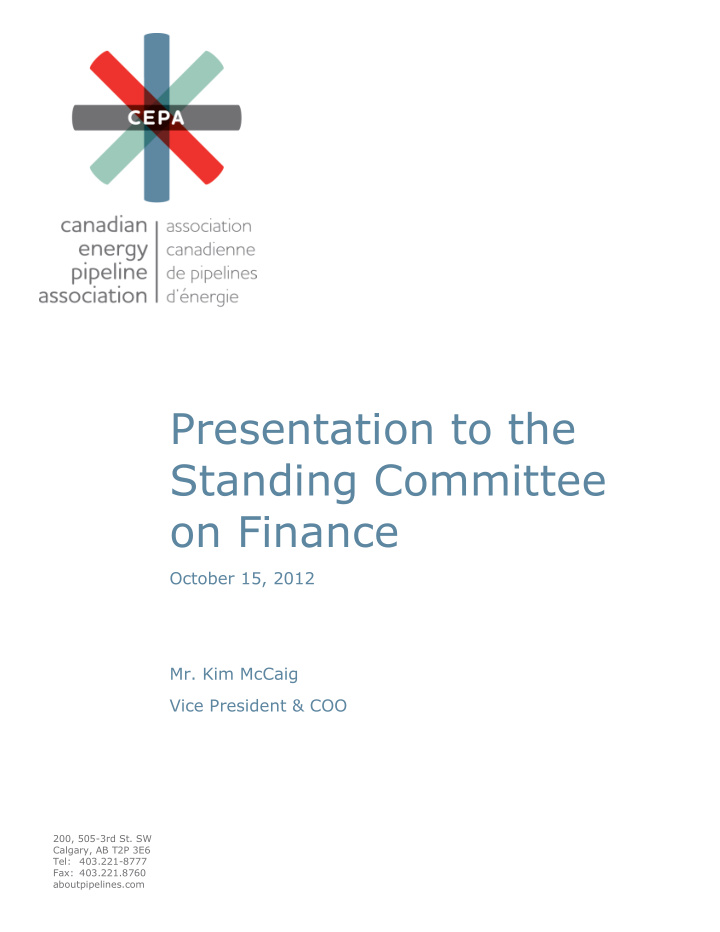 presentation to the standing committee on finance