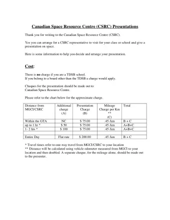 Canadian Space Resource Centre (CSRC) Presentations  Thank you for writing to the Canadian Space