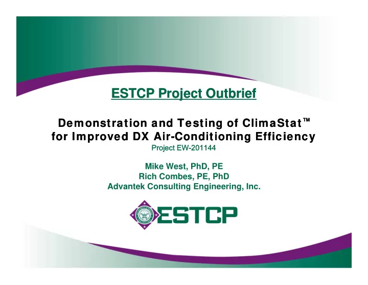 estcp project outbrief estcp project outbrief