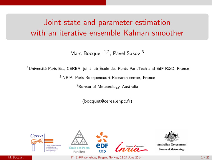 joint state and parameter estimation with an iterative