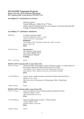2011 RAIME Symposium Program  Boston University, Music Education Department,  855 Commonwealth