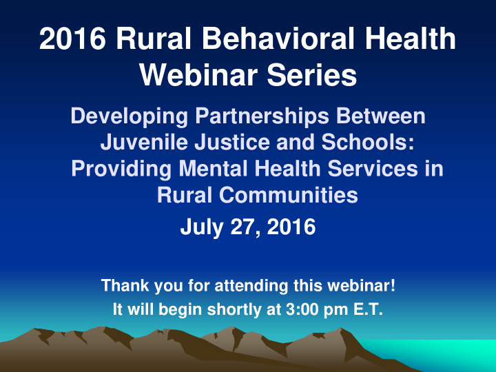 2016 rural behavioral health