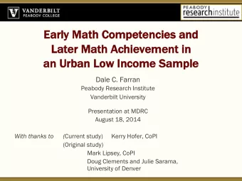 Early M  Math C  Competencies a  and  Later M  Math A  Achievement i  in  an U  Urban L  Low I