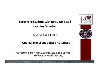 Learning  Disorders   IECA  Orlando  11/14    Op&amp;mal  School  and
