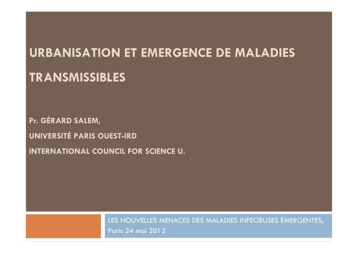 urbanisation et emergence de maladies transmissibles