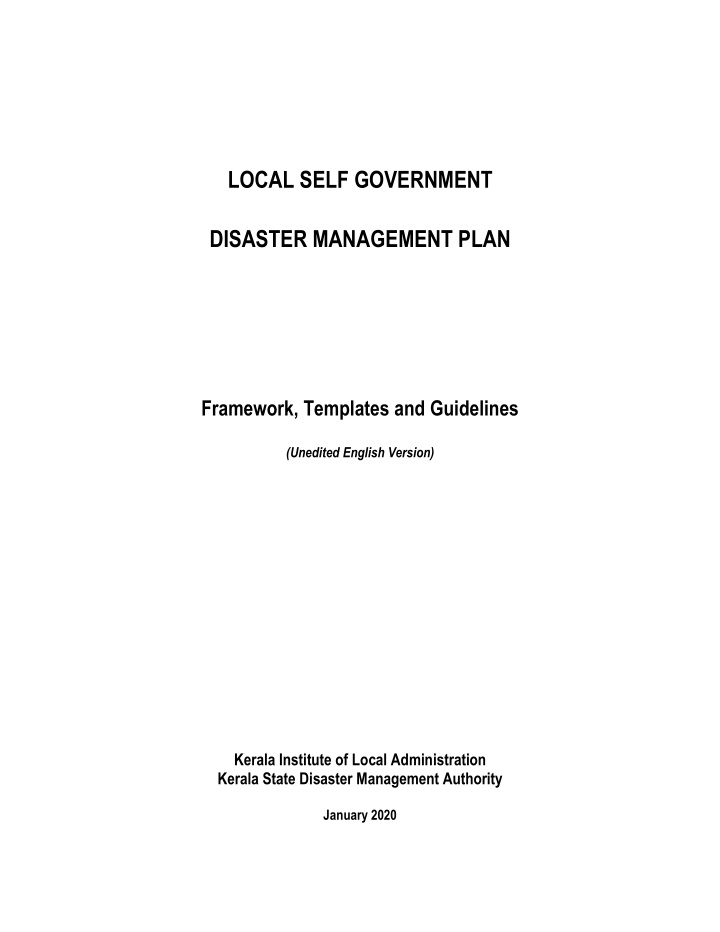 local self government disaster management plan framework