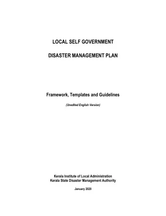 LOCAL SELF GOVERNMENT DISASTER MANAGEMENT PLAN  Framework, Templates and Guidelines (Unedited