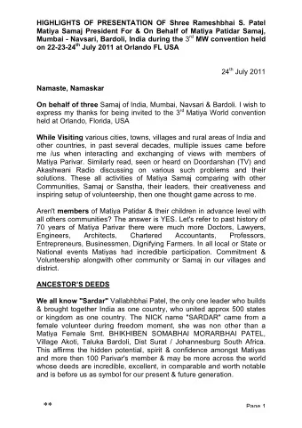 **  Page 1 Unitedly We All Matiya from around the world can create a platform for  this &amp;