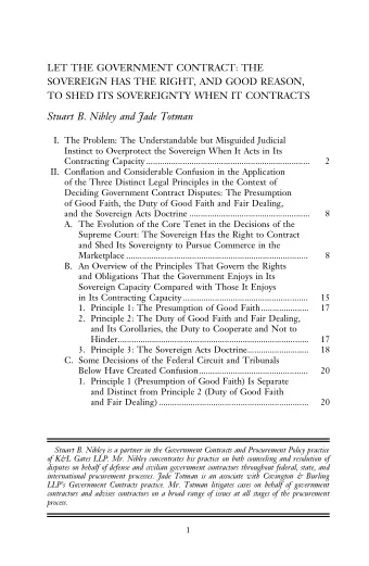 Stuart B. Nibley and Jade Totman  I. The Problem: The Understandable but Misguided Judicial