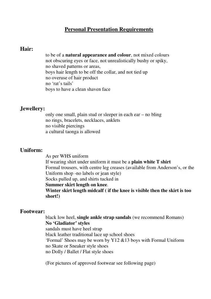personal presentation requirements hair