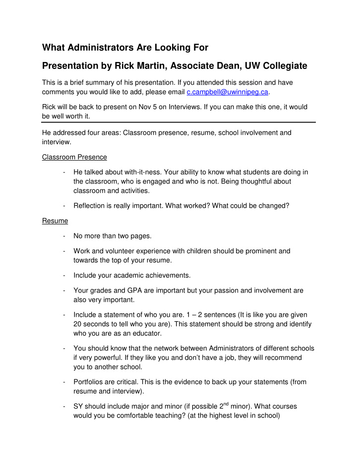 what administrators are looking for presentation by rick