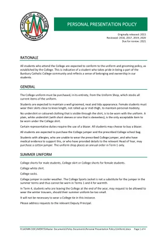 PERSONA  ERSONAL PR  L PRESE  ESENT  NTATION  ION POLIC POLICY  Originally released: 2015