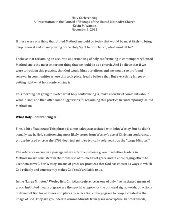 Holy Conferencing  A Presentation to the Council of Bishops of the United Methodist Church  Kevin