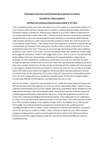 A 360 degree view of the world: Broadening the approach to madness  Presented by : Debra Lampshire