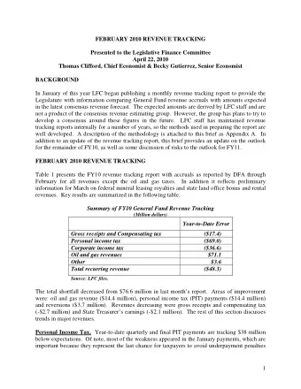 FEBRUARY 2010 REVENUE TRACKING  Presented to the Legislative Finance Committee  April 22, 2010