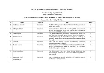 LIST OF ORAL PRESENTATION CONCURRENT SESSION SCHEDULES Day : Wednesday, August 7 th 2019  Venue: