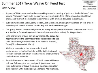 Summer 2017 Texas Wagyu On Feed Test  Overview    A group of TWA members has been working