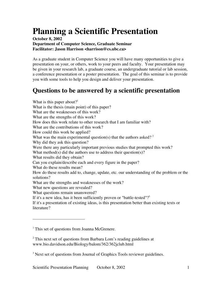 planning a scientific presentation