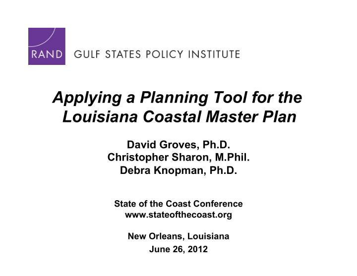 applying a planning tool for the louisiana coastal master