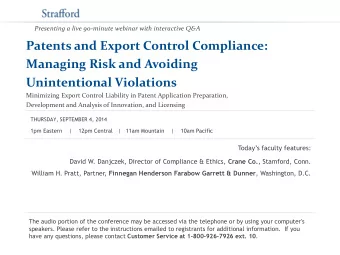 Patents and Export Control Compliance:  Managing Risk and Avoiding  Unintentional Violations