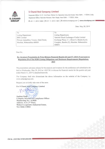 S. Chand and Company Limited Q4  FY2018-19  Investor Update  May 28th, 2019  SUMMARY   FY19