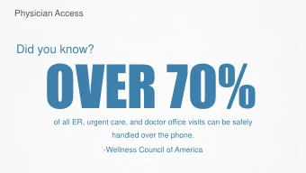OVER 70%  of all ER, urgent care, and doctor office visits can be safely  handled over the phone.
