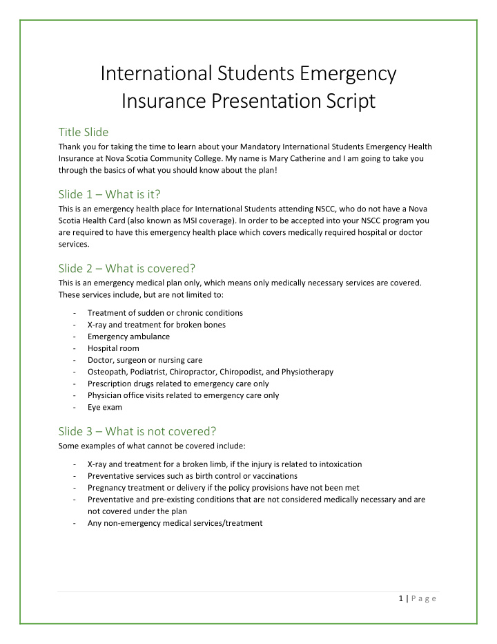 international students emergency insurance presentation