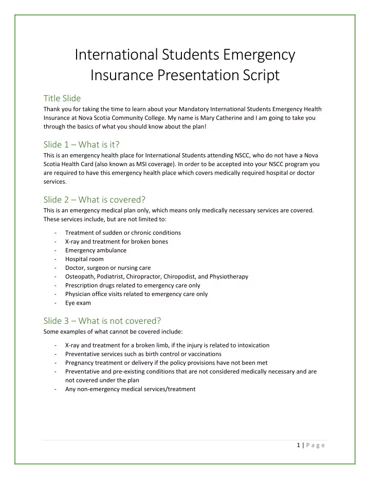 international students emergency insurance presentation