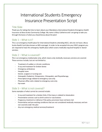 International Students Emergency  Insurance Presentation Script  Title Slide  Thank you for taking