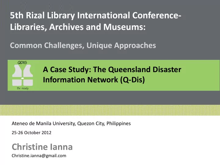 5th rizal library international conference libraries