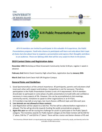 All 4-H members are invited to participate in this valuable 4-H experience, the Public