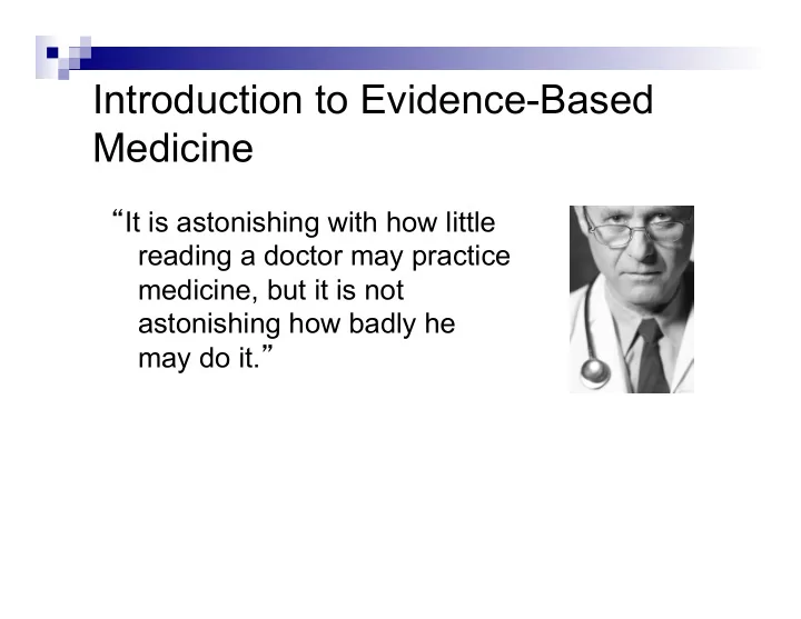introduction to evidence based medicine