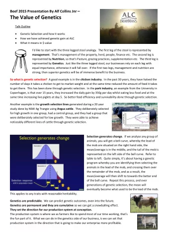 The Value of Genetics  Talk Outline   Genetic Selection and how it works   How we have