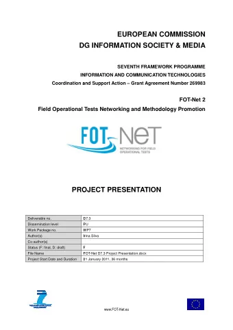 EUROPEAN CO  OMMISSION  DG INFORMATION SOCIET  DG  TY &amp; MEDIA  SEVENTH FRAMEWOR  RK PROGRAMME