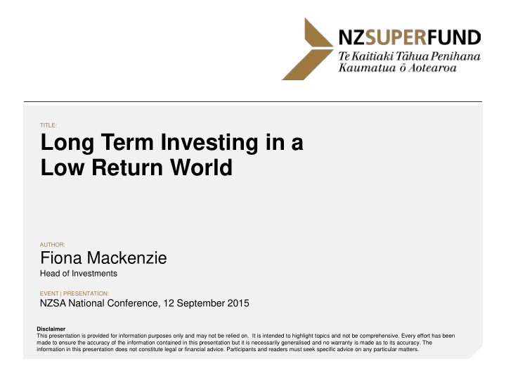 long term investing in a low return world