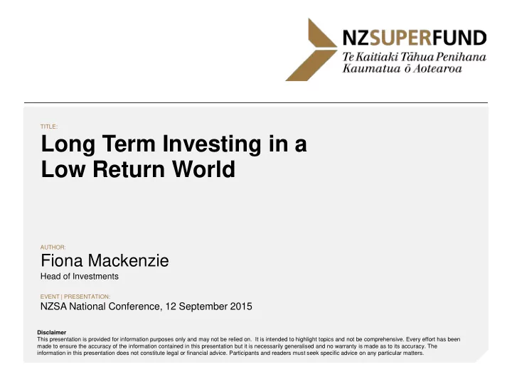 long term investing in a low return world