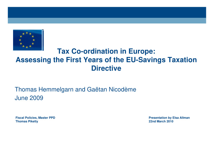 tax co ordination in europe assessing the first years of