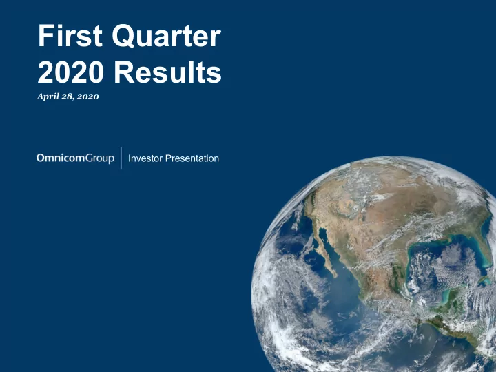 first quarter 2020 results