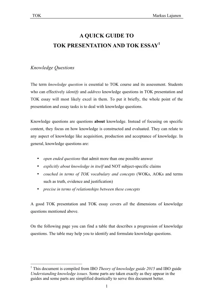 a quick guide to tok presentation and tok essay 1