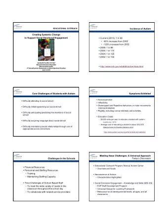 Creating Systemic Change  to Support Social Emotional Engagement  Current (2010): 1 in 68