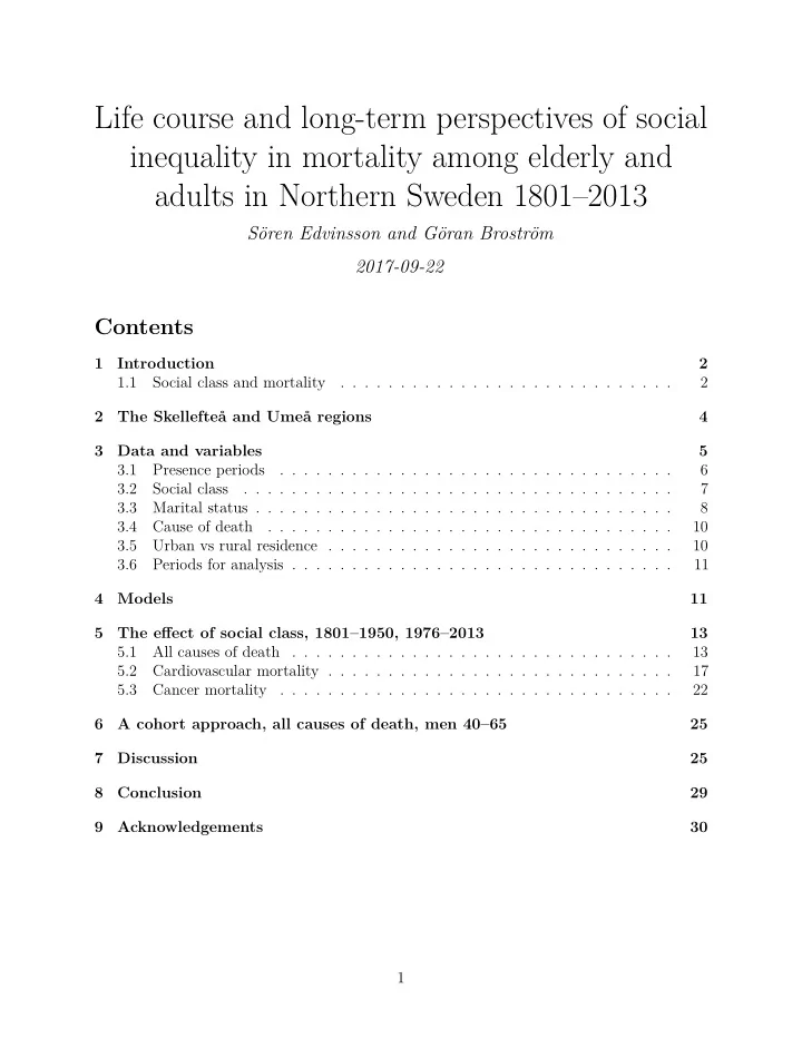 life course and long term perspectives of social