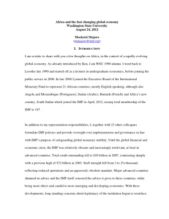 Africa and the fast changing global economy  Washington State University  August 24, 2012  Moeketsi