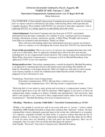 Unitarian Universalist Community Church, Augusta, ME  POWER OF ONE, February 7, 2016