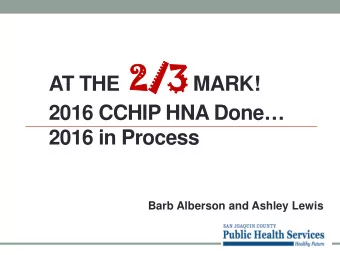 AT THE 2/3 2/3 MARK!  2016 CCHIP HNA Done  2016 in Process  Barb Alberson and Ashley Lewis  2