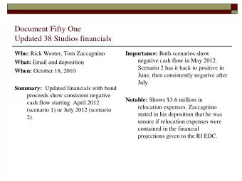 Document Fifty One  Updated 38 Studios financials Who: Rick Wester, Tom Zaccagnino Importance: Both